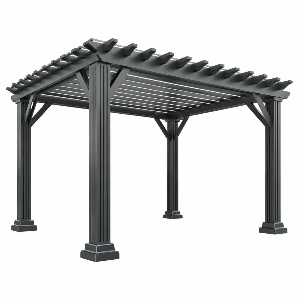 Pergola da giardino 300 x 300 x 230 cm in alluminio nero con tetto a doghe