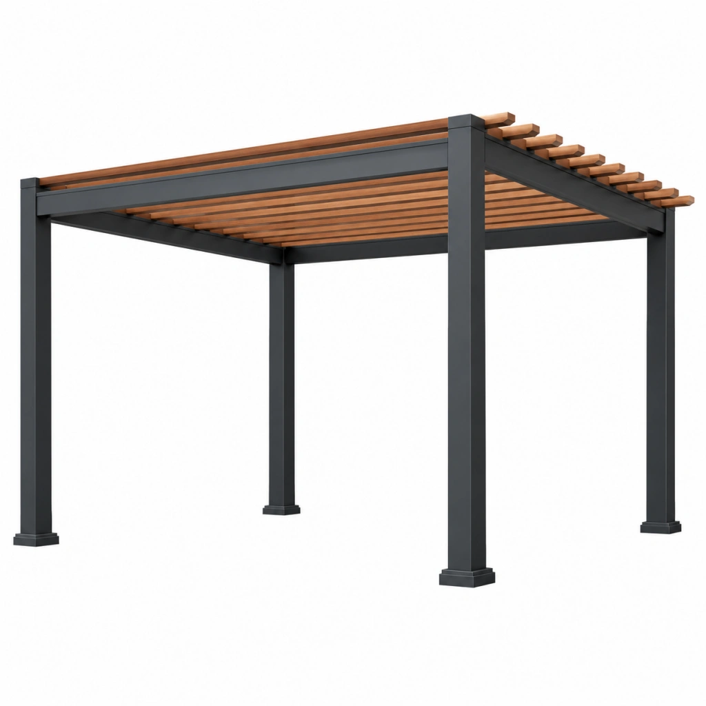 Pergola da giardino 300x300x230 cm in alluminio antracite e legno marrone con copertura a listelli