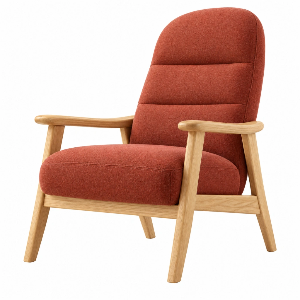 Poltrona 70 x 80 x 100 cm in tessuto rosso mattone con struttura in legno stile moderno