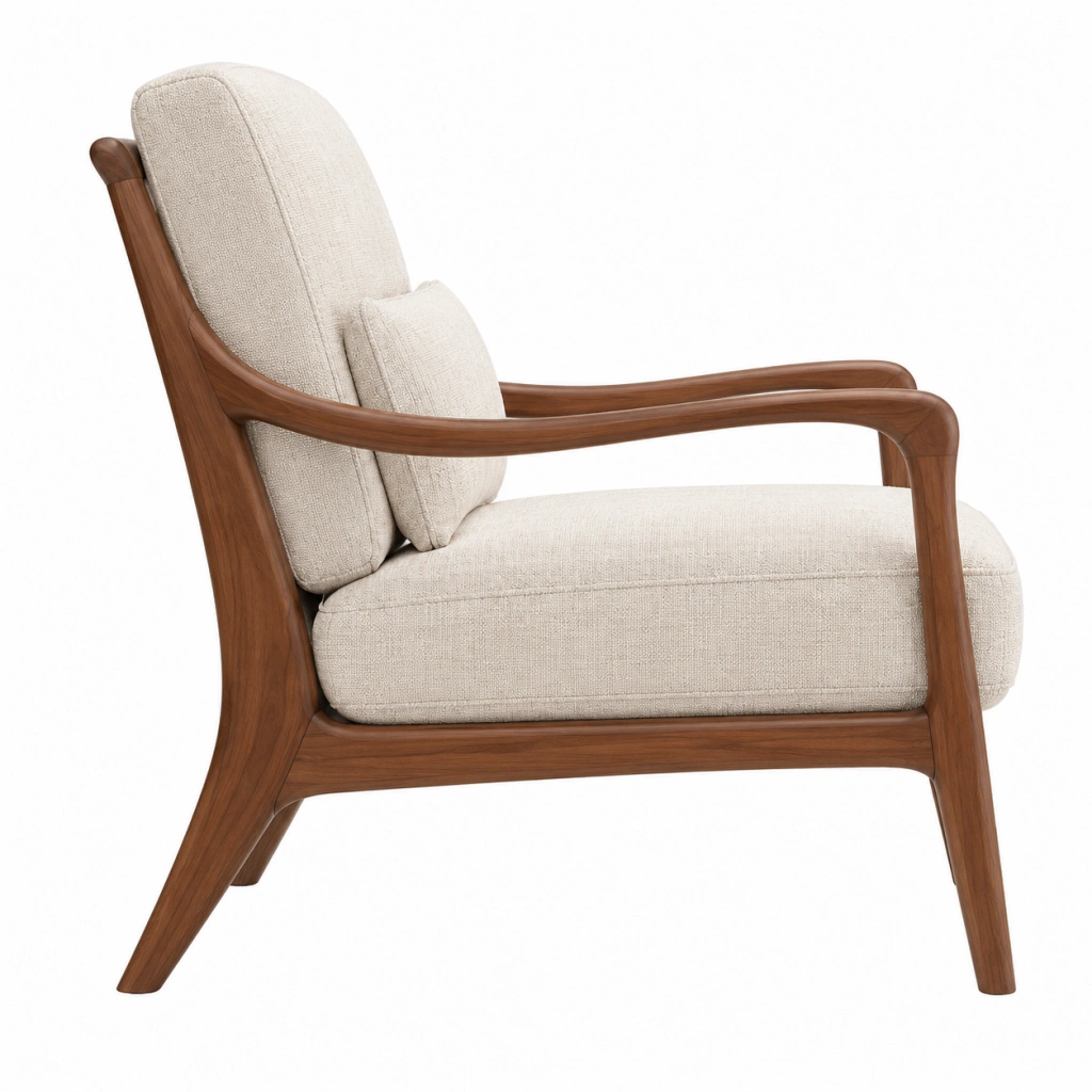 Poltrona 76 x 85 x 91 cm in tessuto beige e legno marrone - stile moderno