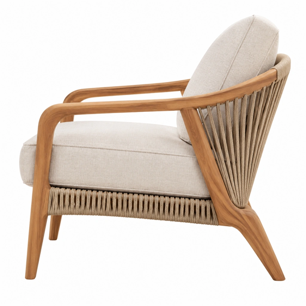 Poltrona 76 x 78 x 82 cm in legno naturale e corda beige - stile contemporaneo