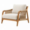 Poltrona 75 x 80 x 85 cm in legno naturale e corda con rivestimento beige stile boho