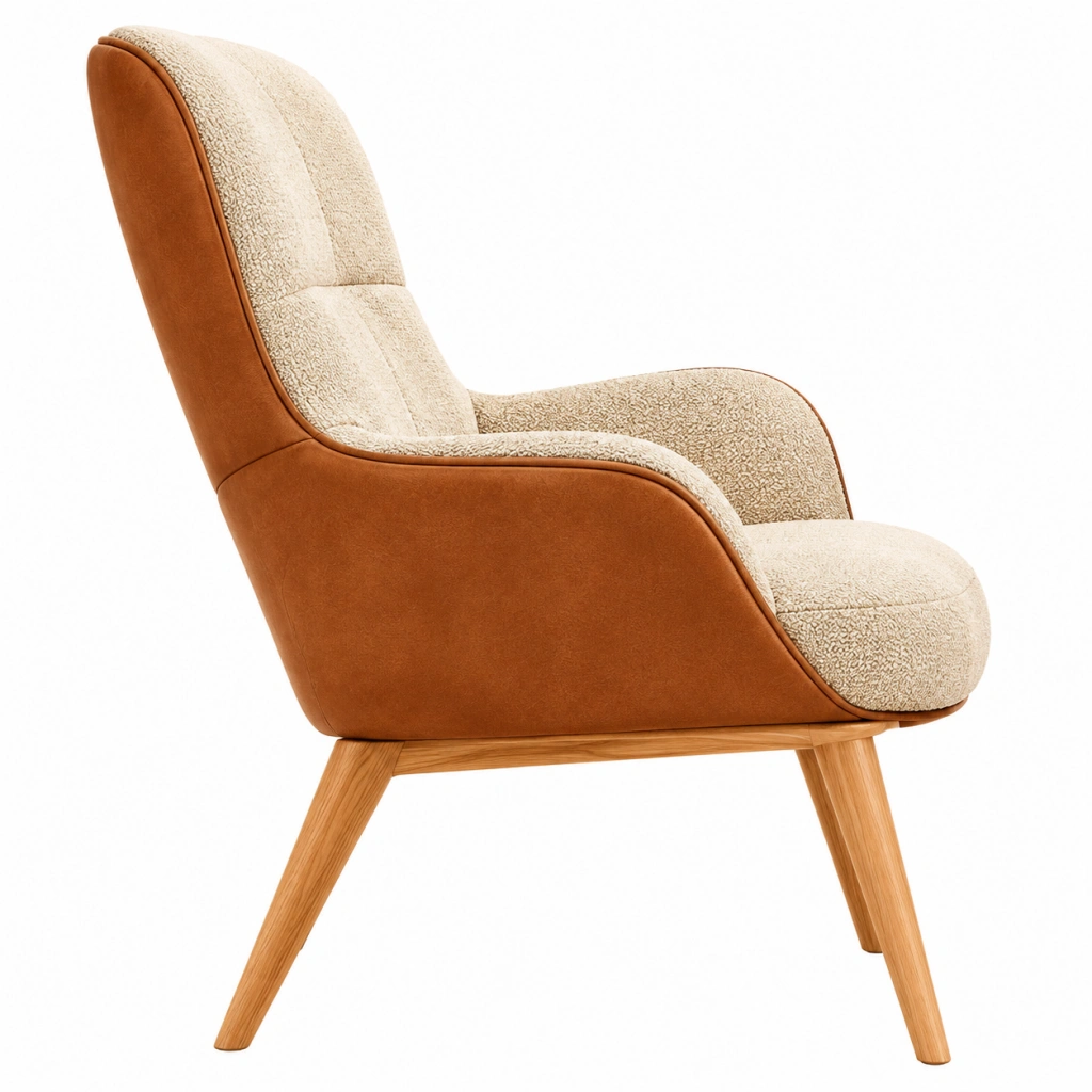 Poltrona 76 x 85 x 98 cm in tessuto bouclé beige e rivestimento marrone con gambe in legno