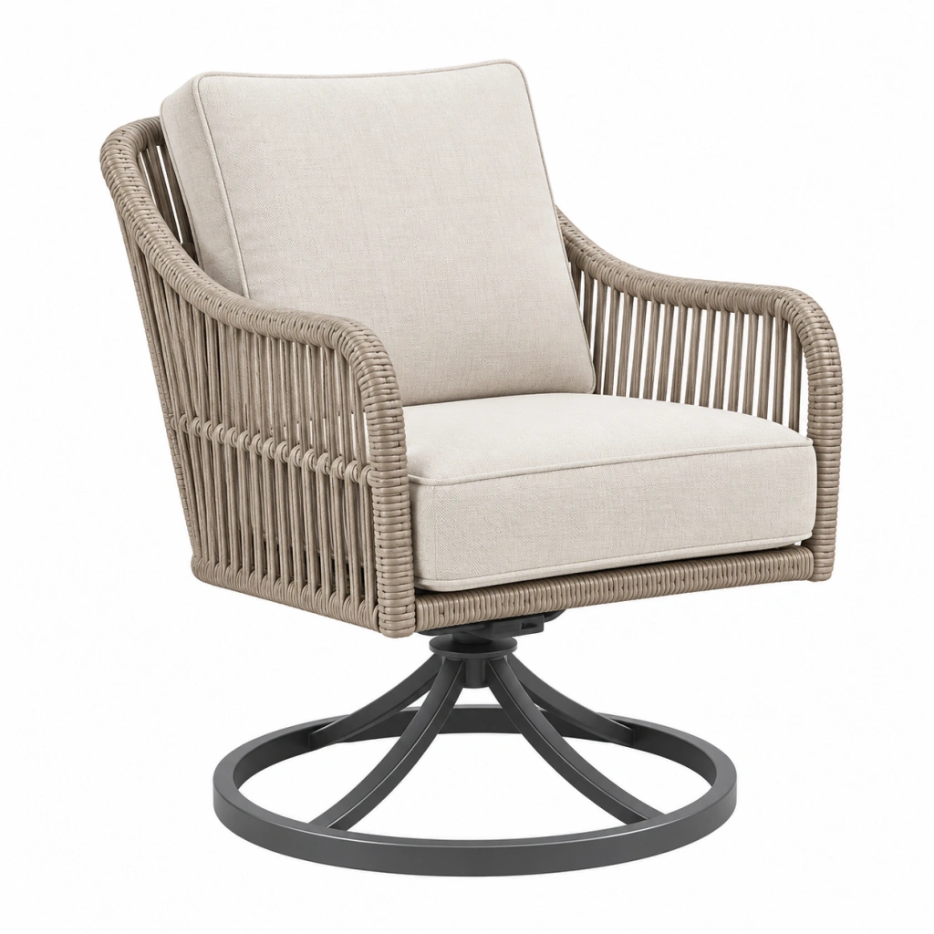 Poltrona da esterno 75 x 82 x 92 cm in fibra intrecciata beige con base girevole