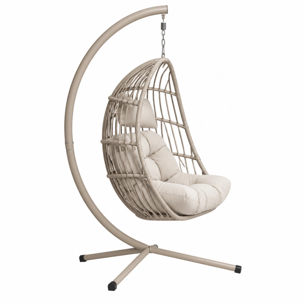 Poltrona sospesa 105 x 105 x 195 cm in metallo beige con struttura intrecciata per giardino