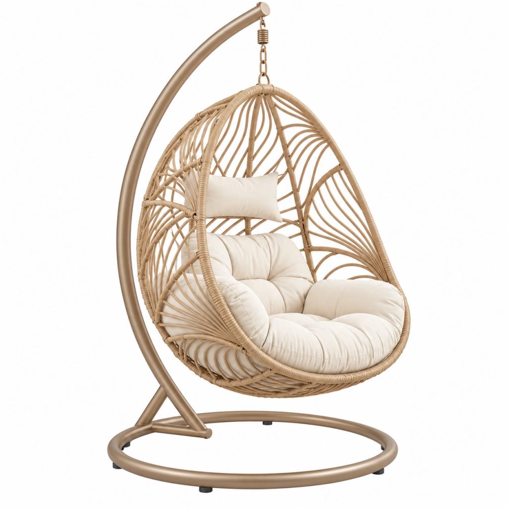 Poltrona sospesa 105 x 105 x 195 cm in metallo e rattan beige con supporto stile boho