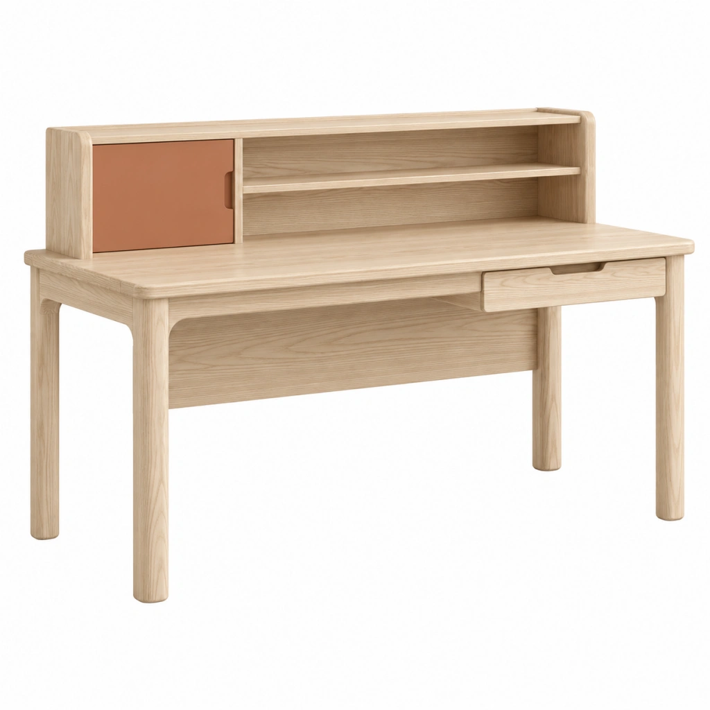 Scrivania 100 x 55 x 105 cm in legno naturale e terracotta con vano contenitore