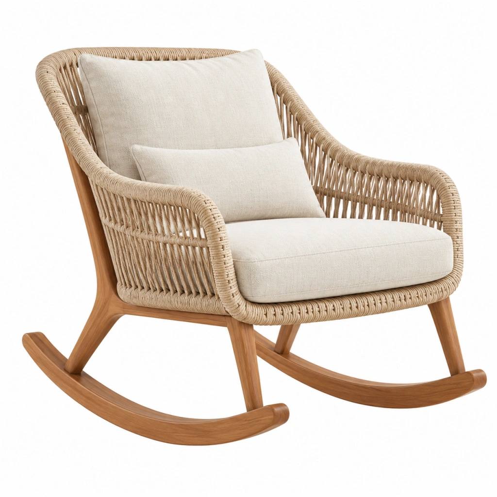 Sedia a dondolo 85 x 73 x 92 cm in legno e fibra intrecciata beige stile naturale
