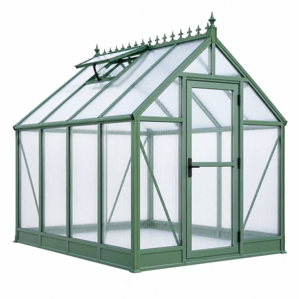 Serra da giardino 180 x 120 x 220 cm in metallo verde con pannelli traslucidi - stile vittoriano