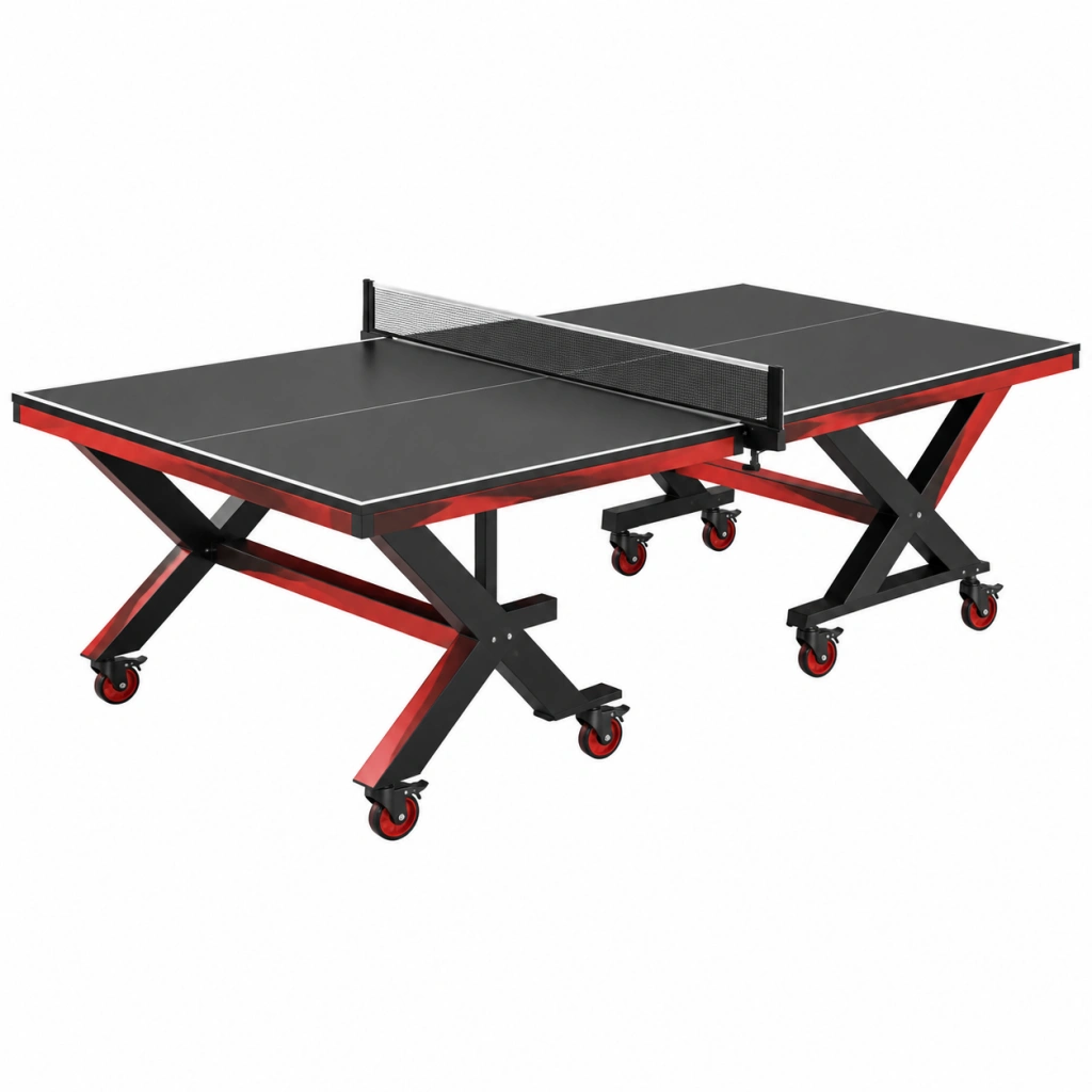 Tavolo da ping pong 274 x 152.5 x 76 cm in metallo nero e rosso con ruote