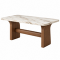 Tavolo da pranzo 180 x 90 x 75 cm effetto marmo bianco e legno noce stile moderno